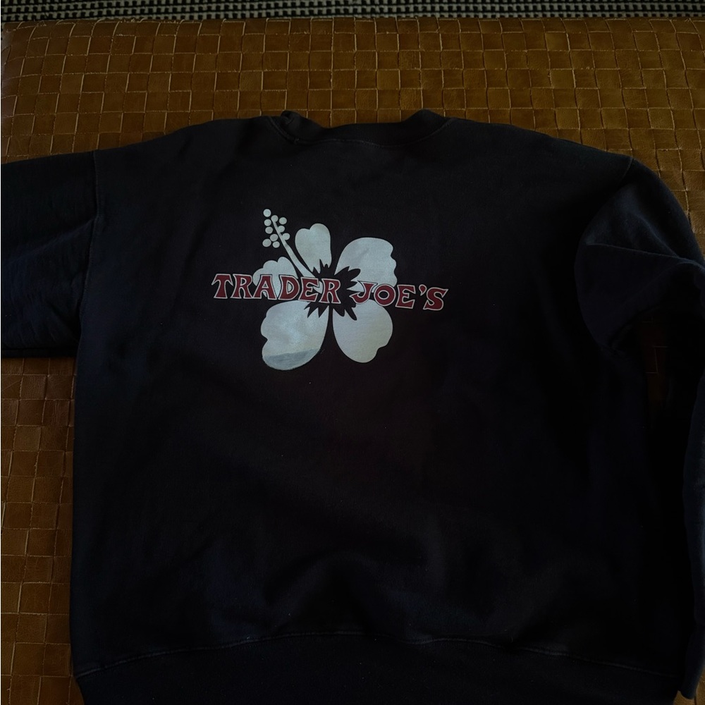 Trader Joe's Men’s Crewneck Sweater in Black with White Floral Logo